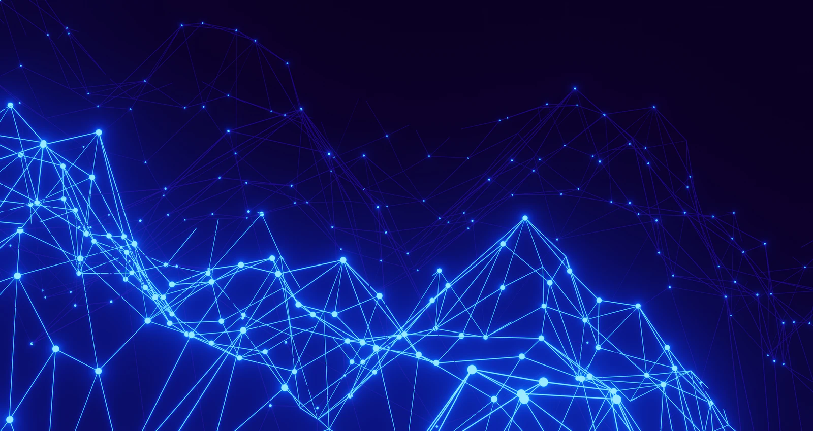 Abstract blue network of connected nodes representing AI, data and connected devices