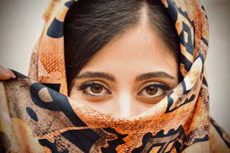 Facial recognition software analyzing faces with saffron, white, and green accent highlights.