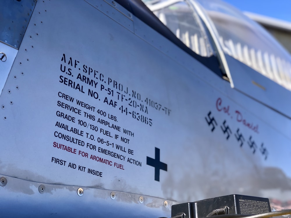 a close up of the side of a military plane