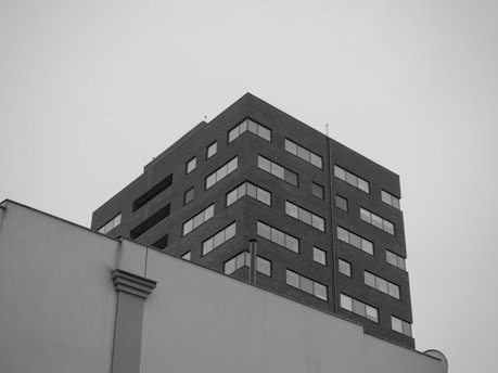 a black and white photo of a tall building