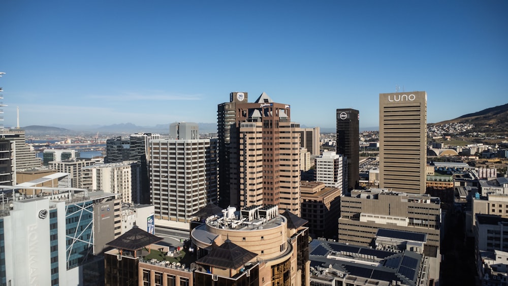 a view of a city with tall buildings