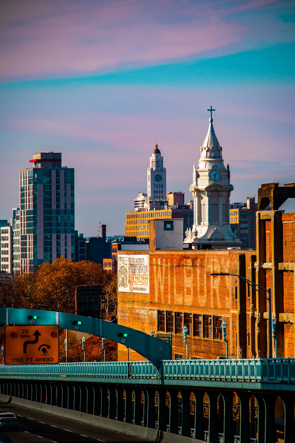 a view of a city from a bridge