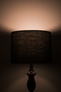 Porcelain lamp base with elegant curves illuminated softly against a dark background.