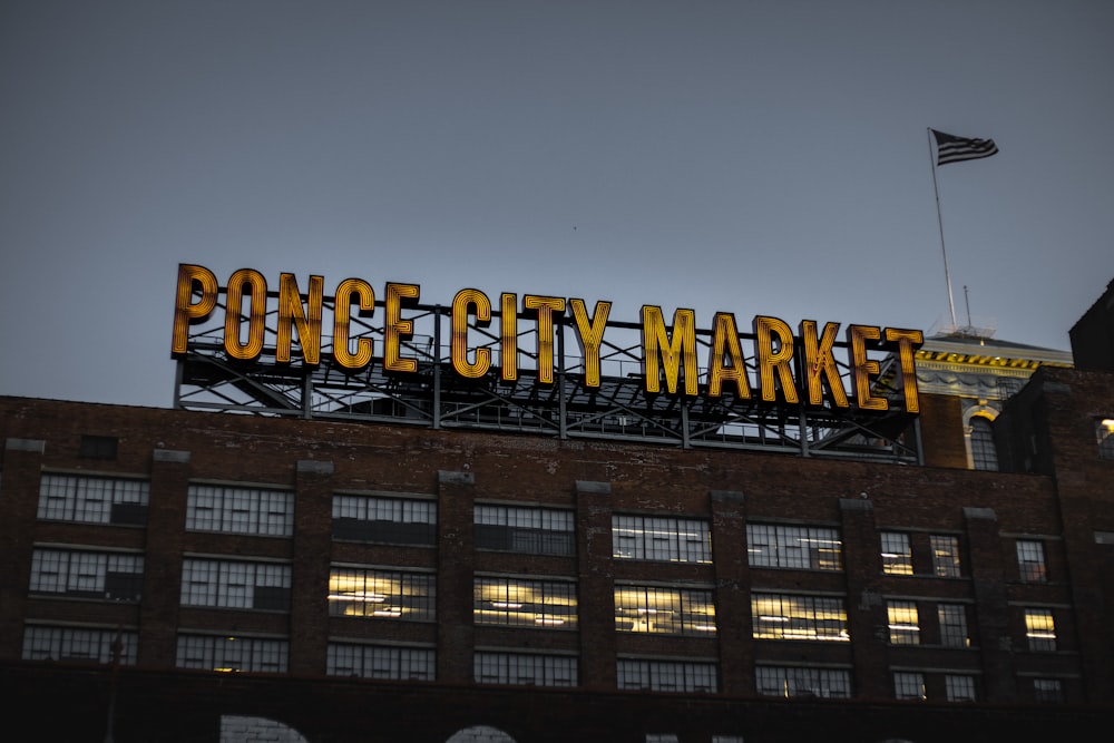 a large sign on top of a building