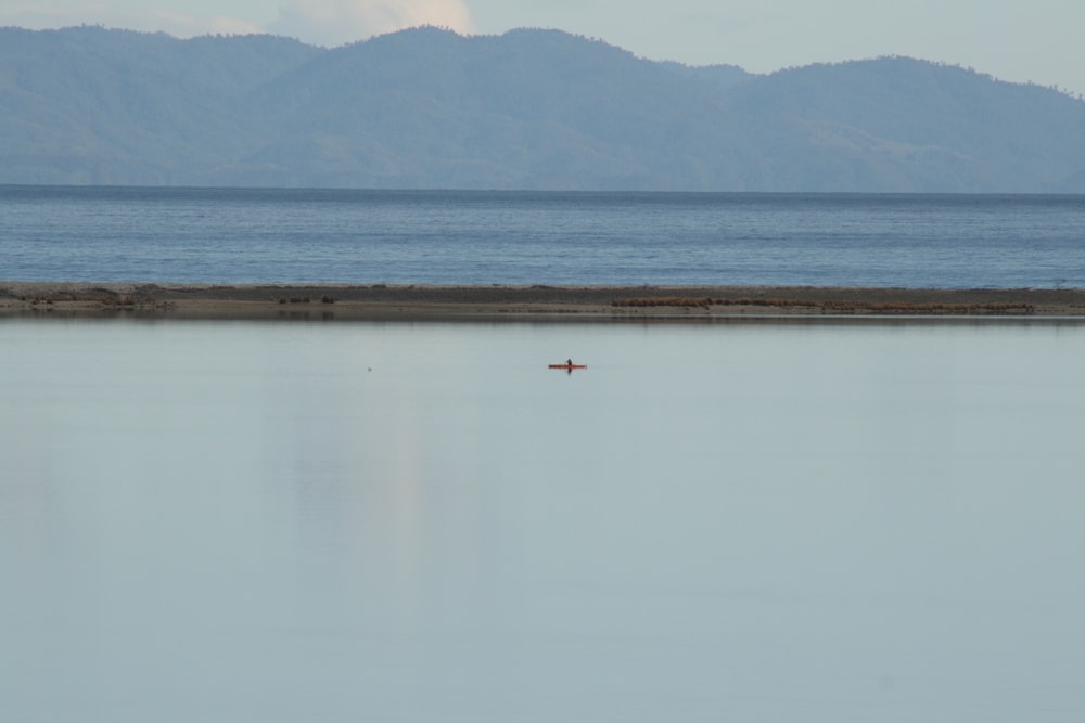 a large body of water with mountains in the background