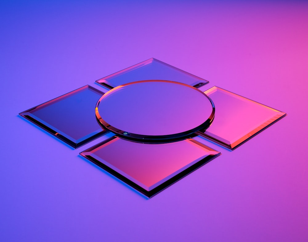 a purple and pink background with a circular object