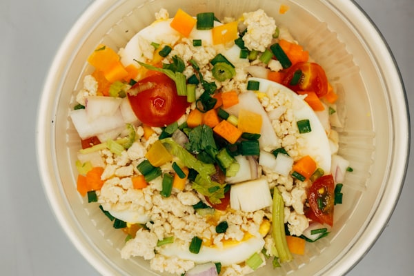 Salade van tempé, sperziebonen en rijst