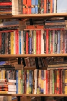 A selection of bestsellers showcased on a wooden shelf.