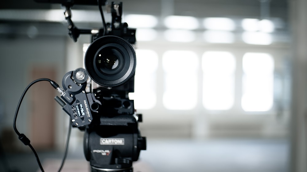 a close up of a camera on a tripod