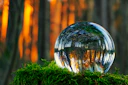 a crystal ball sitting on top of a moss covered ground