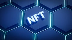 a blue hexagonal background with the word nft on it