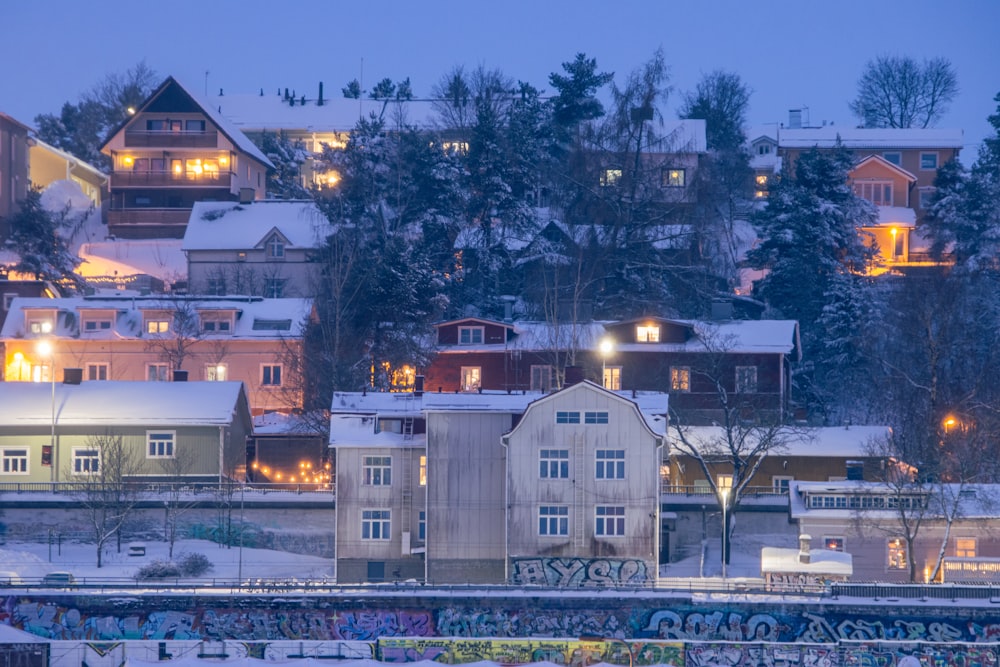 a city with a lot of snow on top of it