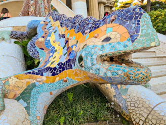 a statue of an elephant made out of mosaic tiles