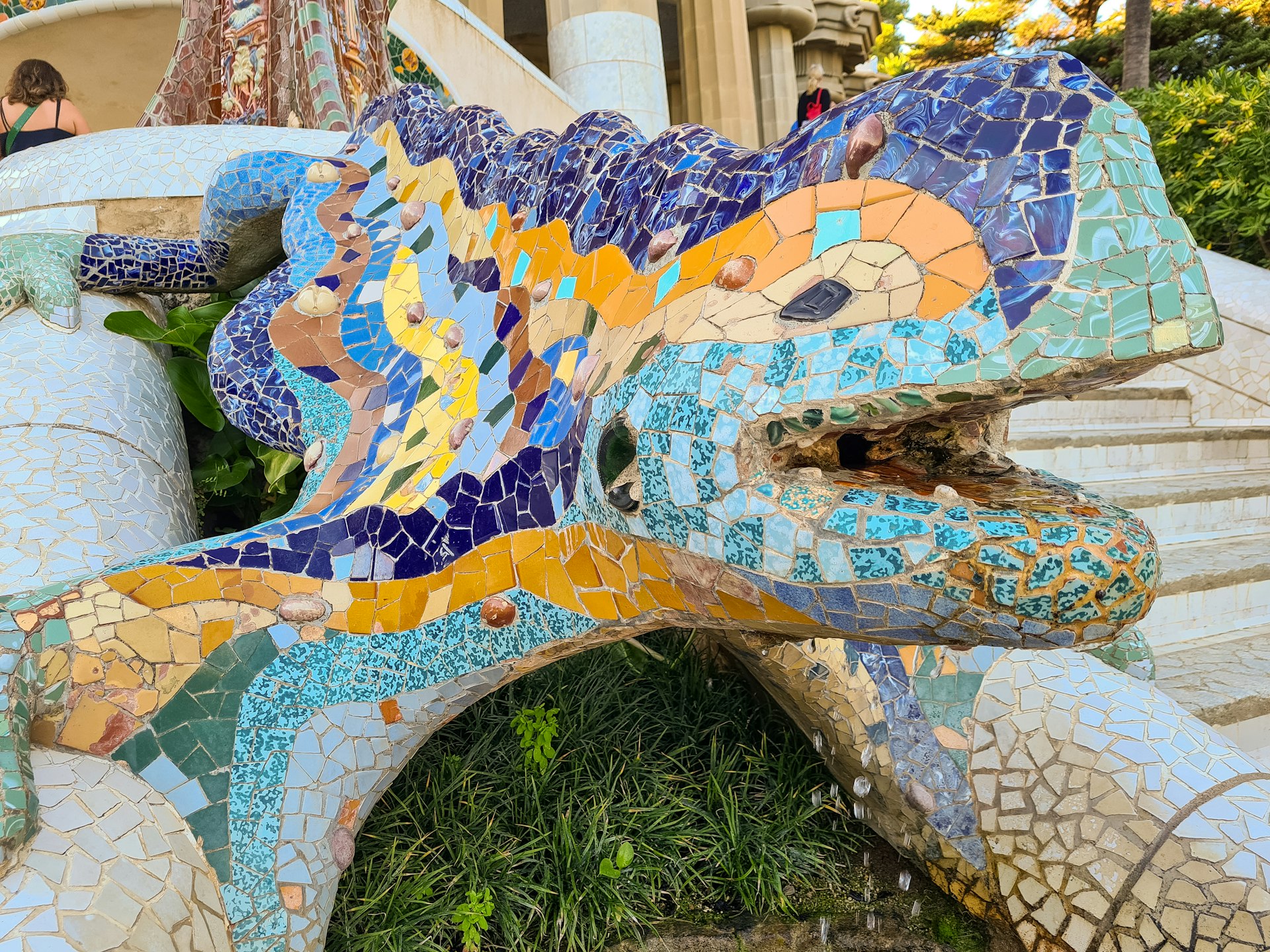 Gaudí's mosaic dragon fountain at Park Güell in Barcelona, Spain