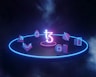 a blue neon clock with the number three on it