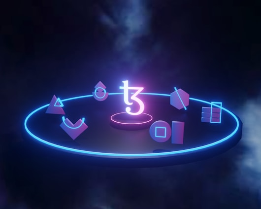 a blue neon clock with the number three on it