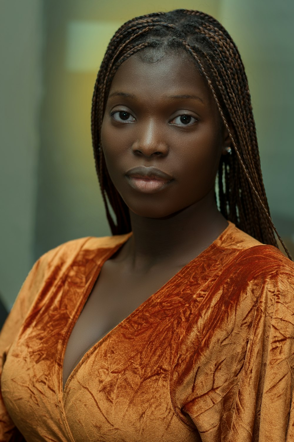 a woman with braids standing in a room