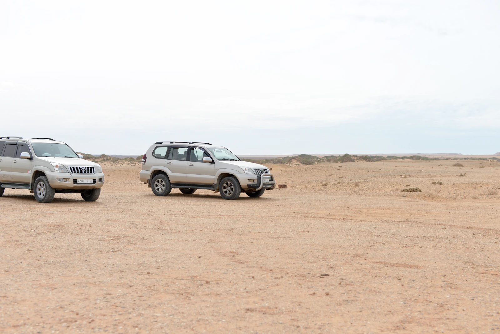 4x4 vehicles on an Atlantic Sahara track near Dakhla