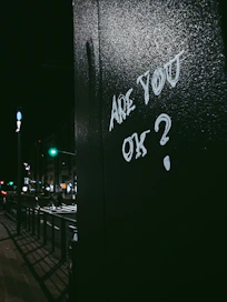 graffiti on the side of a building that says are you ok?
