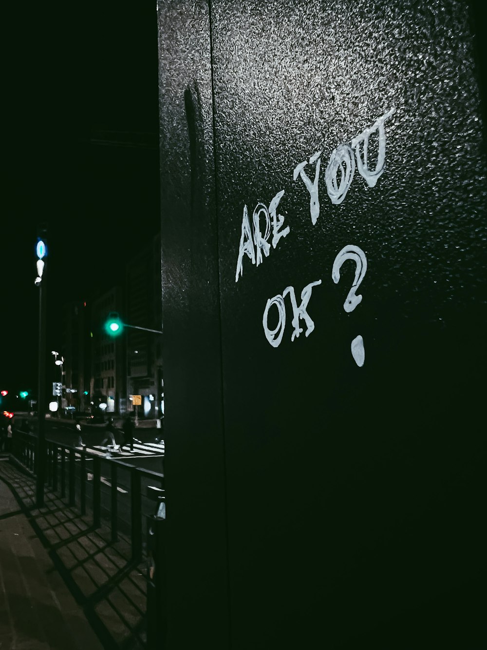 graffiti on the side of a building that says are you ok?