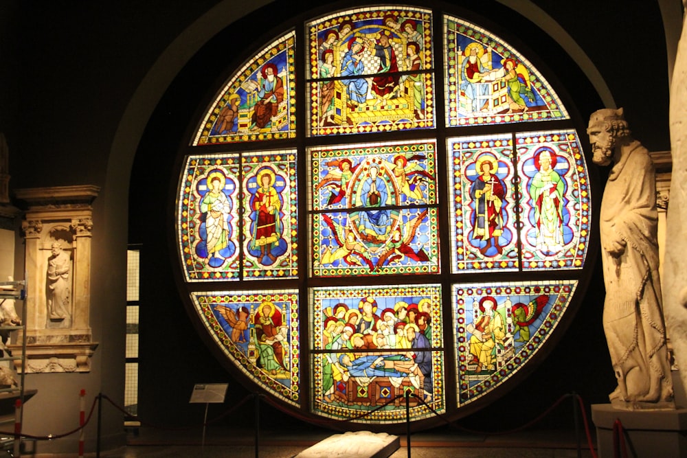 a stained glass window inside of a building