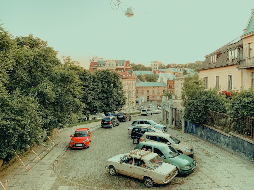 a group of cars parked on the side of a road