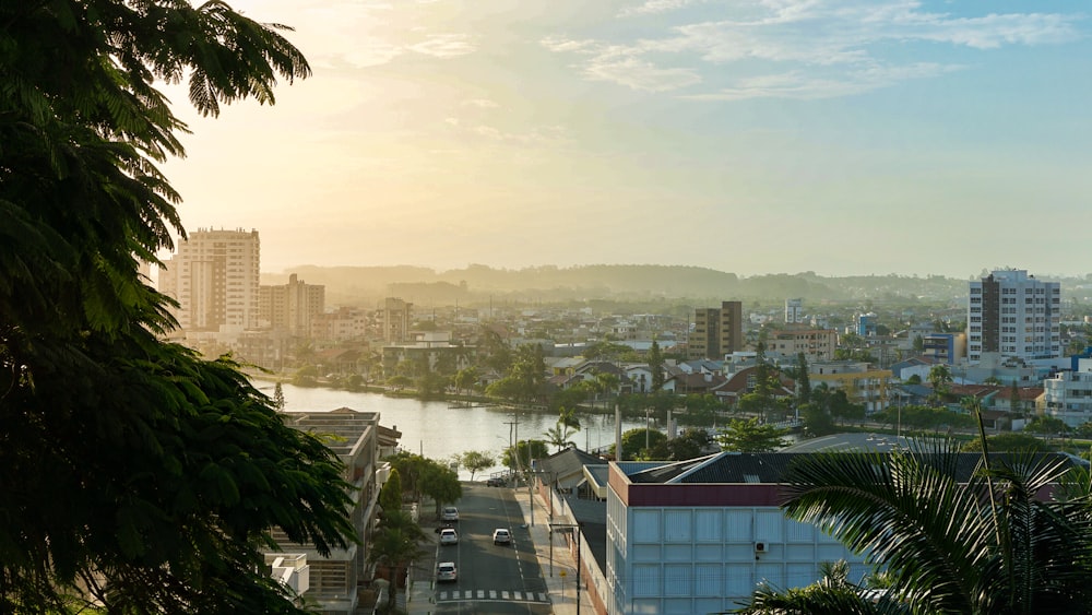 a view of a city with a river running through it