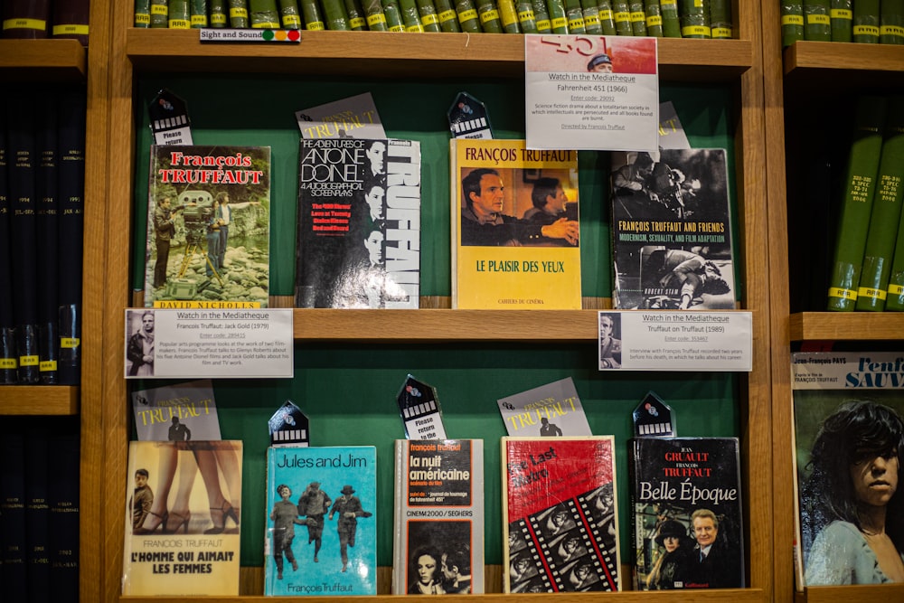 a book shelf filled with lots of books