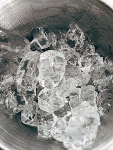 Purified ice cubes in a clear bowl.