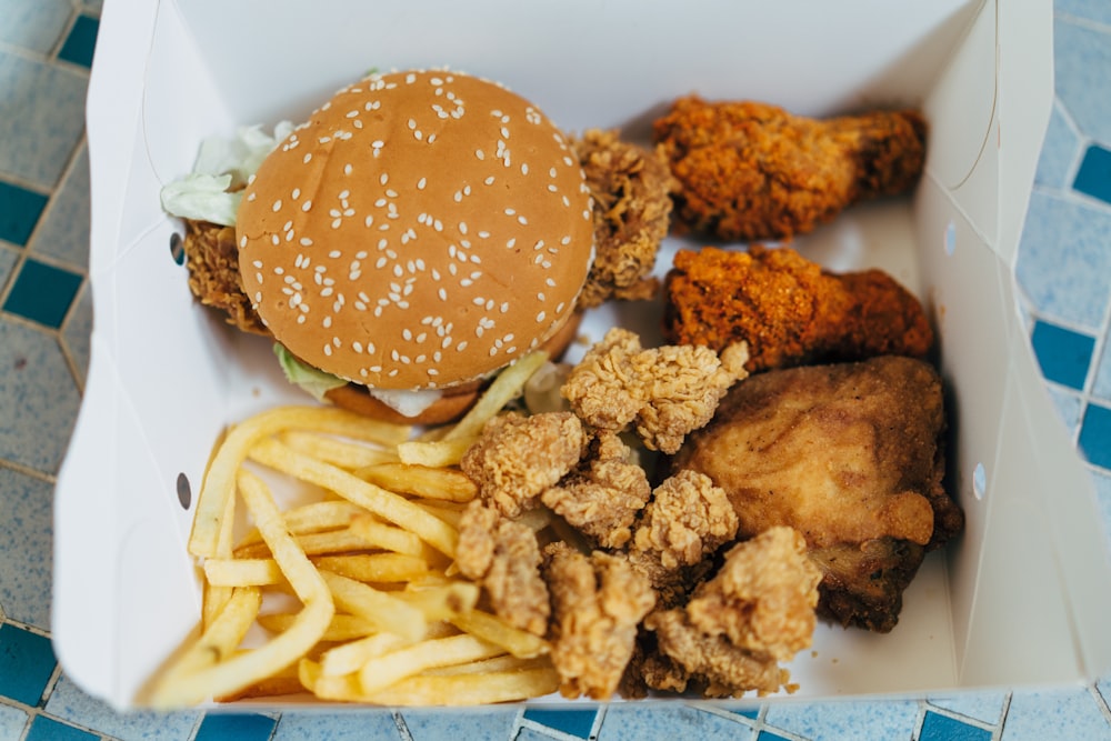 a close up of a box of food on a table