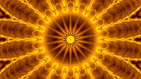 Golden mandala softly glowing, symbolizing cosmic energy and harmony.