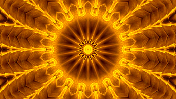 A serene golden star shining softly over a calm beige background with sacred geometry outlines