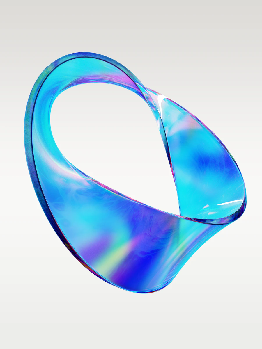 A glass ring lit cyan and blue