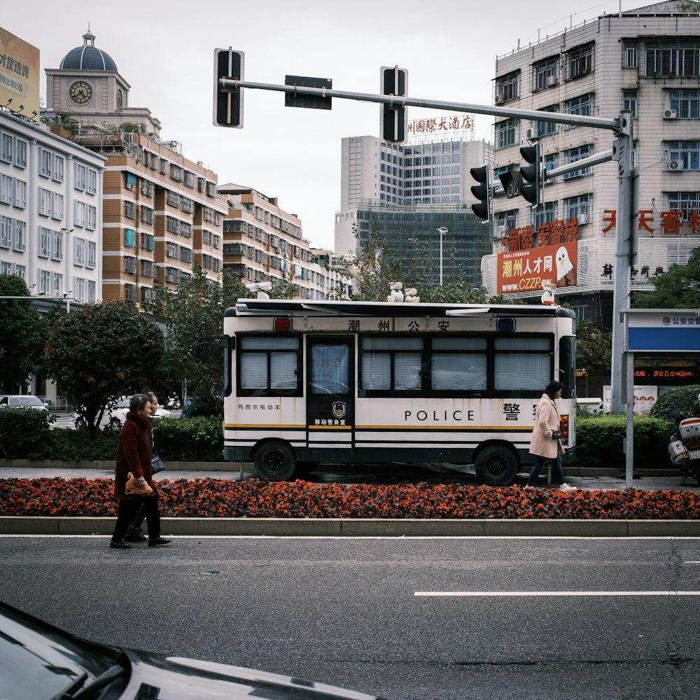 a public transit bus on a city street