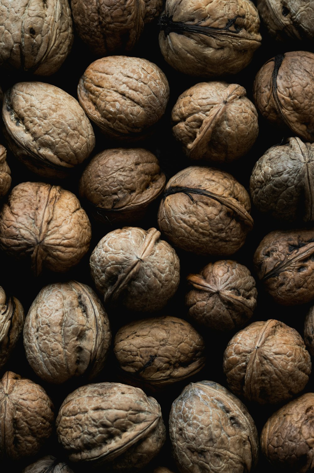a bunch of walnuts that are brown in color