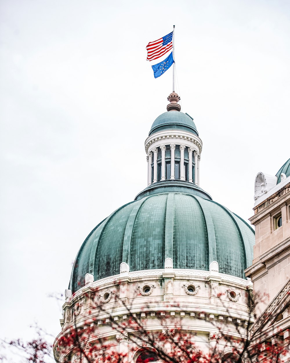 a building with a flag on top of it