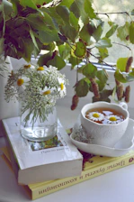 a cup of coffee sitting on top of a book
