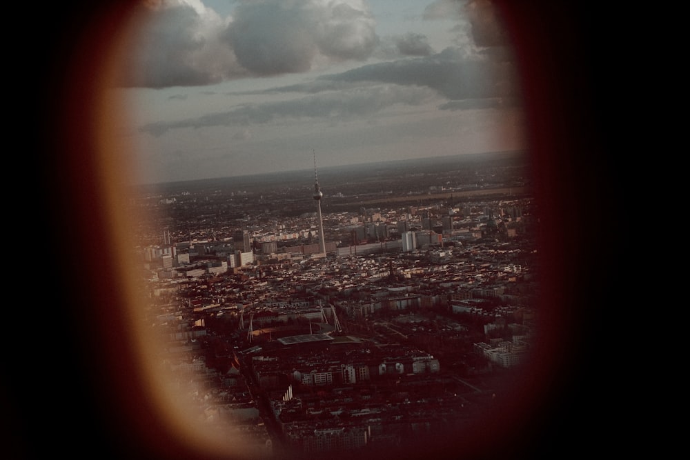 a view of a city from an airplane window