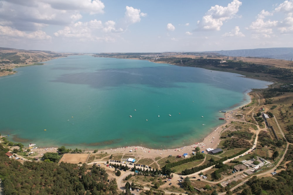 a large body of water surrounded by land