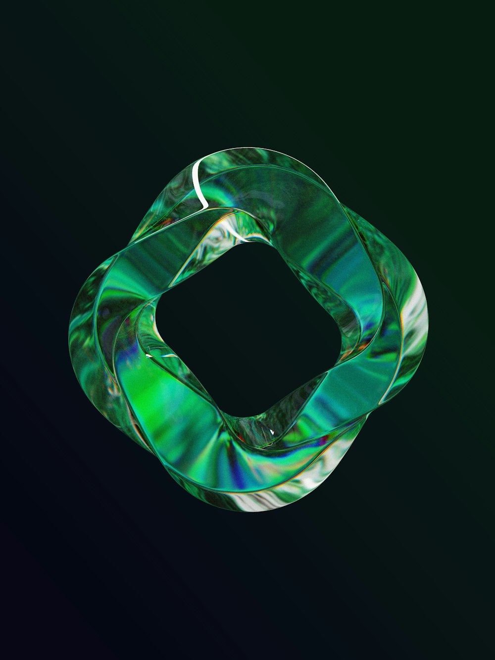 a green and white object on a black background
