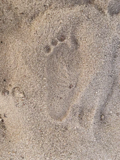 Footprints in the sand showing recent boots-on-the-ground inspection.