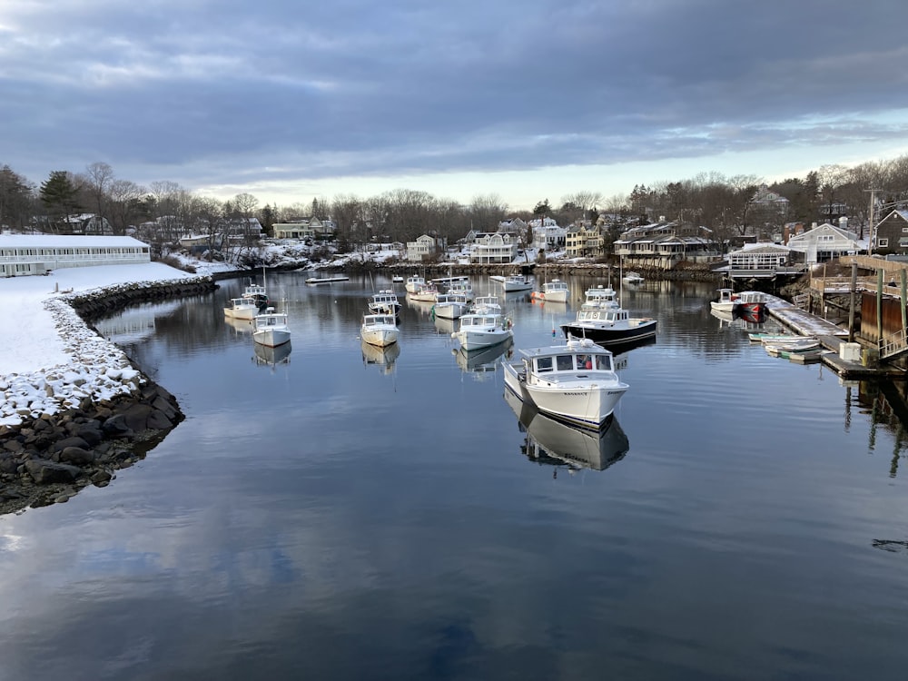 a group of boats floating on top of a body of water