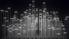 a black and white photo of a large number of lights
