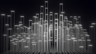 a black and white photo of a large number of lights