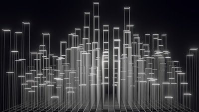 a black and white photo of a large number of lights