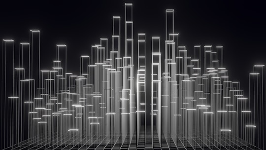 a black and white photo of a large number of lights