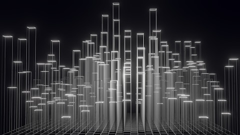 a black and white photo of a large number of lights