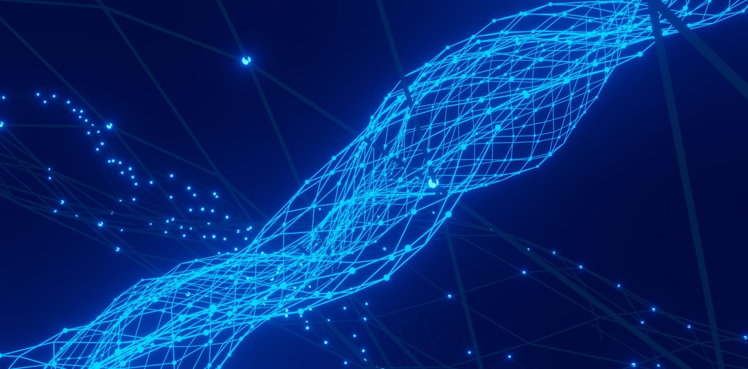 a blue abstract background with lines and dots,