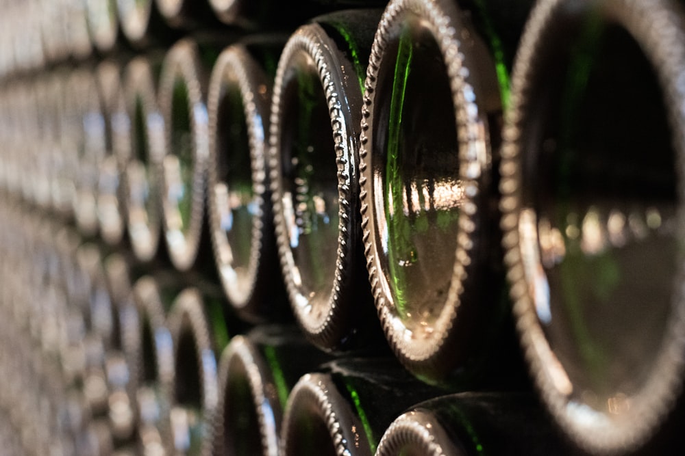 a stack of wine bottles stacked on top of each other