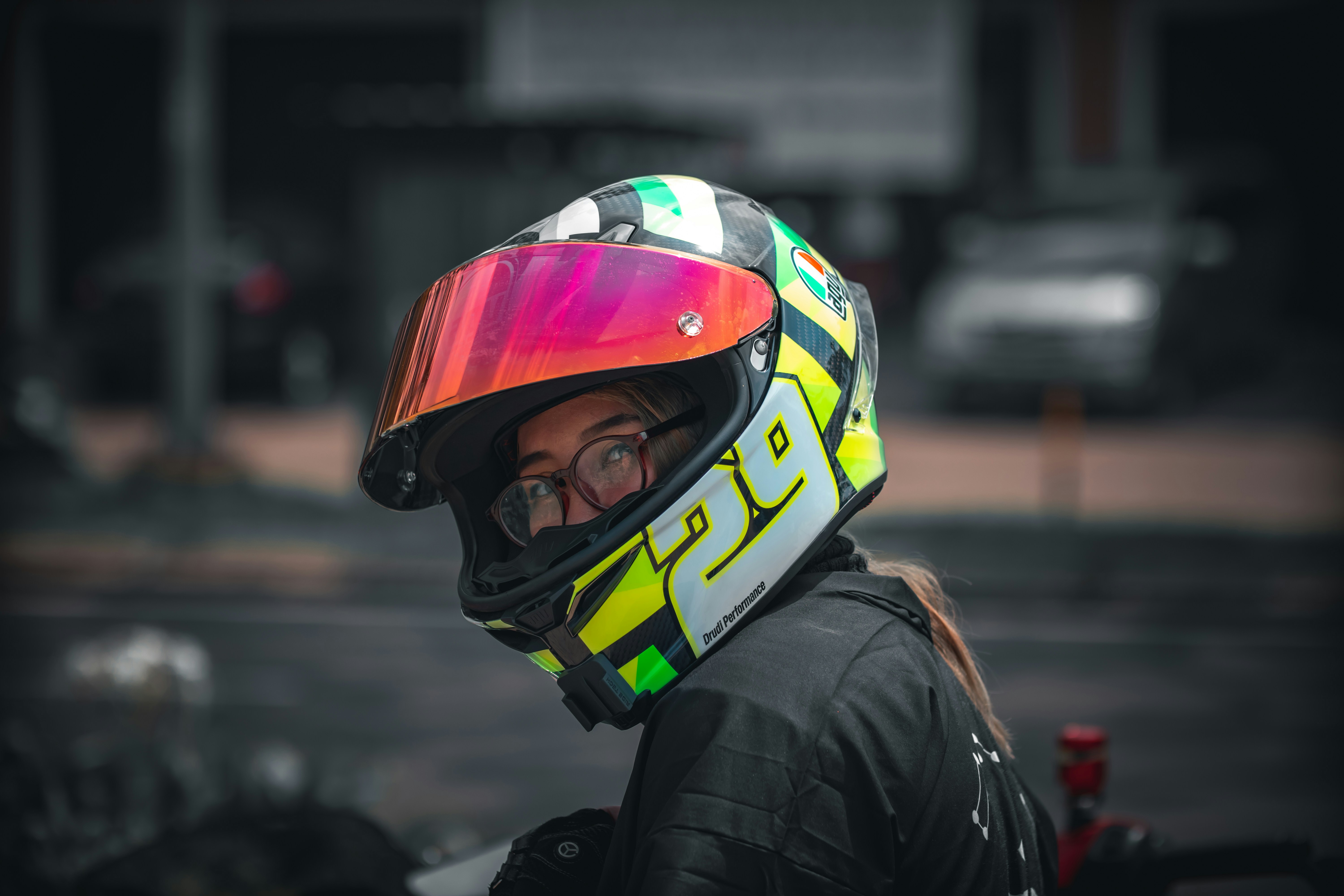 a woman wearing a helmet and goggles